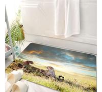 HKPOEQ Alfombrilla de Baño de Microfibra, Tapete para Puerta y Mascotas, Súper Grueso y Absorbente,Decoración de Safari, Dos guepardos, África, Naturaleza, Hierba, Animales grosos, cazado,50 x 80 cm