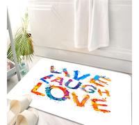 HKPOEQ Alfombrilla de Baño de Microfibra, Tapete para Puerta y Mascotas, Súper Grueso y Absorbente,Decoración Vive, Ríe, Ama, Arte de Pintura con Salpicaduras de Acuarela, Letras Alegres,50 x 80 cm