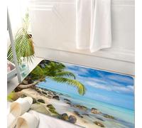 HKPOEQ Alfombrilla de Baño de Microfibra, Tapete para Puerta y Mascotas, Súper Grueso y Absorbente,Decoración ca, romántica Escena Tranquila de Playa, Palmeras, Isla caribeña, fotografía,50 x 80 cm