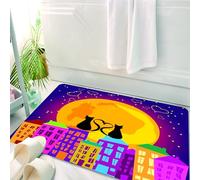 HKPOEQ Alfombrilla de Baño de Microfibra, Tapete para Puerta y Mascotas, Súper Grueso y Absorbente,Decoración de Animales, Gatos en el tejado con Cuentos en Forma de corazón Mirando la lu,50 x 80 cm