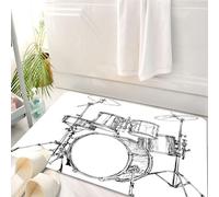 HKPOEQ Alfombrilla de Baño de Microfibra, Tapete para Puerta y Mascotas, Súper Grueso y Absorbente,Diseño de Dibujo de platillos de Rock, Jazz y Roll con Kit de batería Musical escalable,50 x 80 cm