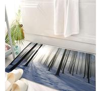 HKPOEQ Alfombrilla de Baño de Microfibra, Tapete para Puerta y Mascotas, Súper Grueso y Absorbente,El Encantador Bosque en Invierno, el Sol Brilla Desde el Suelo Entre la Nieve, proyectan,50 x 80 cm
