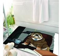 HKPOEQ Alfombrilla de Baño de Microfibra, Tapete para Puerta y Mascotas, Súper Grueso y Absorbente,El Secreto del Disfraz de Detective canino del Bulldog Sherlock Bulldog, el Perro detect,50 x 80 cm