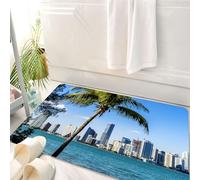 HKPOEQ Alfombrilla de Baño de Microfibra, Tapete para Puerta y Mascotas, Súper Grueso y Absorbente,El Horizonte co de Miami, una Palmera se eleva a lo Largo de la Arquitectura Moderna de,50 x 80 cm