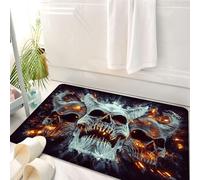 HKPOEQ Alfombrilla de Baño de Microfibra, Tapete para Puerta y Mascotas, Súper Grueso y Absorbente,Fiery - Hornscoul en el Reino Oscuro, el cráneo siniestro de la Trinidad del Infierno es,50 x 80 cm