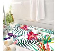 HKPOEQ Alfombrilla de Baño de Microfibra, Tapete para Puerta y Mascotas, Súper Grueso y Absorbente,Flor de Acuarela, Flores de orquídeas Silvestres Tropicales con Hojas de Palma Impresas,50 x 80 cm