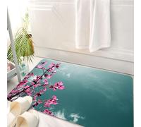 HKPOEQ Alfombrilla de Baño de Microfibra, Tapete para Puerta y Mascotas, Súper Grueso y Absorbente,Imagen de Ramas de Hojas Rosadas, sobre el Cielo Azul, evocando un Milagro.,50 x 80 cm