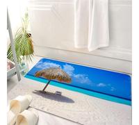 HKPOEQ Alfombrilla de Baño de Microfibra, Tapete para Puerta y Mascotas, Súper Grueso y Absorbente,Imagen de un romántico paraíso caribeño Junto al mar, sombrilla y Silla en un día solead,50 x 80 cm