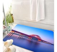 HKPOEQ Alfombrilla de Baño de Microfibra, Tapete para Puerta y Mascotas, Súper Grueso y Absorbente,Impresionante Puente de Arco Rojo Que cruza Aguas serenas bajo un Cielo de Tonos Suaves,50 x 80 cm