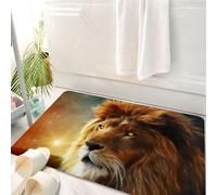 HKPOEQ Alfombrilla de Baño de Microfibra, Tapete para Puerta y Mascotas, Súper Grueso y Absorbente,La Mirada del león hacia el Abismo Estrellado,50 x 80 cm