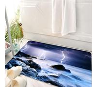 HKPOEQ Alfombrilla de Baño de Microfibra, Tapete para Puerta y Mascotas, Súper Grueso y Absorbente, Lago, Tempesta estiva Lampeggia sopra le rocce nell'oceano Incubo Tema Meteo Natura,50 x 80 cm