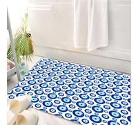 HKPOEQ Alfombrilla de Baño de Microfibra, Tapete para Puerta y Mascotas, Súper Grueso y Absorbente, Mal de Ojo, patrón simétrico, Figuras del Ojo Que Todo lo ve, supersticioso Turco,50 x 80 cm