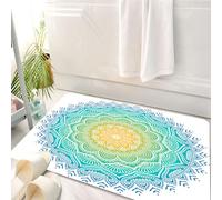 HKPOEQ Alfombrilla de Baño de Microfibra, Tapete para Puerta y Mascotas, Súper Grueso y Absorbente,Mandala, Motivo acuático en Color Mandala con el Sol en el Centro del Arte Zen Indio, ve,50 x 80 cm