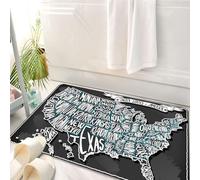 HKPOEQ Alfombrilla de Baño de Microfibra, Tapete para Puerta y Mascotas, Súper Grueso y Absorbente,Mapa de EE. UU., Ciudades estadounidenses, Estilo de caligrafía, geografía de la Ciudad,50 x 80 cm