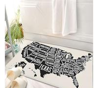 HKPOEQ Alfombrilla de Baño de Microfibra, Tapete para Puerta y Mascotas, Súper Grueso y Absorbente,Mapa de EE. UU., Mapa simplificado en Blanco y Negro Que resalta los límites y Nombres d,50 x 80 cm