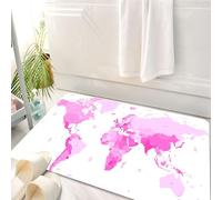 HKPOEQ Alfombrilla de Baño de Microfibra, Tapete para Puerta y Mascotas, Súper Grueso y Absorbente,Mapa del Mundo Lindo de Color Rosa pálido Continentes Isla Tierra Pacífico Atlas Europa,50 x 80 cm