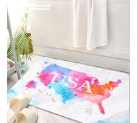 HKPOEQ Alfombrilla de Baño de Microfibra, Tapete para Puerta y Mascotas, Súper Grueso y Absorbente,Mapa de EE. UU., Estilo Acuarela, con Pinceladas y Efectos de Tonos borrosos. Geografía.,50 x 80 cm