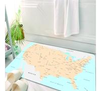 HKPOEQ Alfombrilla de Baño de Microfibra, Tapete para Puerta y Mascotas, Súper Grueso y Absorbente,Mapa de Estados Unidos, Que Muestra países, Ciudades Famosas, montañas y Lugares cercano,50 x 80 cm