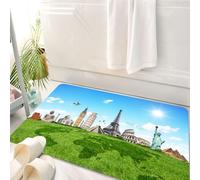 HKPOEQ Alfombrilla de Baño de Microfibra, Tapete para Puerta y Mascotas, Súper Grueso y Absorbente,Mapa, Monumentos históricos Famosos del Mundo, Destinos de Viaje temáticos de Vacaciones,50 x 80 cm