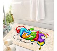 HKPOEQ Alfombrilla de Baño de Microfibra, Tapete para Puerta y Mascotas, Súper Grueso y Absorbente,Música, Ilustración, Lettering, Estilo, Grafiti, Estuche,50 x 80 cm