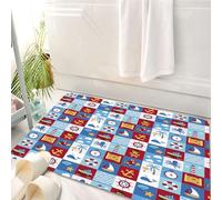 HKPOEQ Alfombrilla de Baño de Microfibra, Tapete para Puerta y Mascotas, Súper Grueso y Absorbente,Niños, Estilo de Dibujos Animados, Iconos náuticos y Animales, Vida marítima, Piratas, a,50 x 80 cm