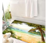 HKPOEQ Alfombrilla de Baño de Microfibra, Tapete para Puerta y Mascotas, Súper Grueso y Absorbente,Océano, Palmeras, cocoteros y Olas del mar a través de Las montañas en Paradise Isl,50 x 80 cm
