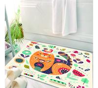 HKPOEQ Alfombrilla de Baño de Microfibra, Tapete para Puerta y Mascotas, Súper Grueso y Absorbente,Paisley, pequeño Gato búho regordete Sonriendo con Varias,50 x 80 cm