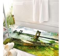 HKPOEQ Alfombrilla de Baño de Microfibra, Tapete para Puerta y Mascotas, Súper Grueso y Absorbente,Paisaje, Puente y Barco Viejo en la Orilla del río, Imagen de Ciudad nostálgica de estil,50 x 80 cm