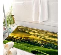 HKPOEQ Alfombrilla de Baño de Microfibra, Tapete para Puerta y Mascotas, Súper Grueso y Absorbente,Paisaje Toscano y Casas de Campo, Terreno Ondulado y cipreses, Encantador país idílico,50 x 80 cm