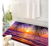 HKPOEQ Alfombrilla de Baño de Microfibra, Tapete para Puerta y Mascotas, Súper Grueso y Absorbente,Palmeras, Playa Tropical a la Sombra al Atardecer. Olas del mar. Serenidad en un paraíso,50 x 80 cm
