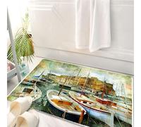 HKPOEQ Alfombrilla de Baño de Microfibra, Tapete para Puerta y Mascotas, Súper Grueso y Absorbente,Pequeñas embarcaciones de Nápoles en la histórica Costa Italiana con un Castillo patrimo,50 x 80 cm