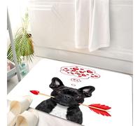 HKPOEQ Alfombrilla de Baño de Microfibra, Tapete para Puerta y Mascotas, Súper Grueso y Absorbente,Perro Bulldog francés de San Valentín Enamorado sosteniendo una Flecha de Cupido con la,50 x 80 cm