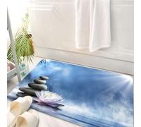 HKPOEQ Alfombrilla de Baño de Microfibra, Tapete para Puerta y Mascotas, Súper Grueso y Absorbente,Piedras apiladas, nenúfares y un Cielo Soleado, Lleno de guijarros y Agua Blanca, Lirios,50 x 80 cm
