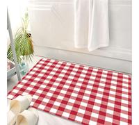 HKPOEQ Alfombrilla de Baño de Microfibra, Tapete para Puerta y Mascotas, Súper Grueso y Absorbente,Productos Textiles de Cuadros Rojos.,50 x 80 cm