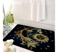 HKPOEQ Alfombrilla de Baño de Microfibra, Tapete para Puerta y Mascotas, Súper Grueso y Absorbente,Psicodélico, Luna Creciente con Plumas Bohemias, diseño de Mito Egipcio mágico de alquim,50 x 80 cm