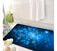 HKPOEQ Alfombrilla de Baño de Microfibra, Tapete para Puerta y Mascotas, Súper Grueso y Absorbente,Símbolos del zodíaco Dispuestos en un patrón Circular, sentados sobre un Cielo estrellad,50 x 80 cm