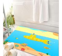 HKPOEQ Alfombrilla de Baño de Microfibra, Tapete para Puerta y Mascotas, Súper Grueso y Absorbente,Submarino Amarillo, Dibujos Animados bajo el mar, Aventura, Medusas, Cofre del Tesoro,50 x 80 cm