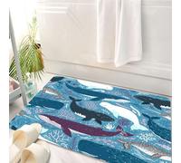 HKPOEQ Alfombrilla de Baño de Microfibra, Tapete para Puerta y Mascotas, Súper Grueso y Absorbente,Temática de Ballenas Marinas, una Serie de Lindas Ballenas Azules Nadando Entre Algas de,50 x 80 cm