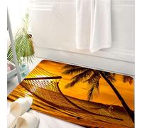 HKPOEQ Alfombrilla de Baño de Microfibra, Tapete para Puerta y Mascotas, Súper Grueso y Absorbente,Tropical, Silueta de una Hamaca Junto al océano en una Playa Tropical al Atardecer román,50 x 80 cm