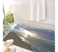 HKPOEQ Alfombrilla de Baño de Microfibra, Tapete para Puerta y Mascotas, Súper Grueso y Absorbente, Velero Cerca de la Playa de Arena en un paraíso Tropical con Puesta de Sol.,50 x 80 cm