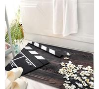 HKPOEQ Alfombrilla de Baño de Microfibra, Tapete para Puerta y Mascotas, Súper Grueso y Absorbente,Viendo la película. Claqueta de Cine y Palomitas sobre una Mesa de Madera.,50 x 80 cm