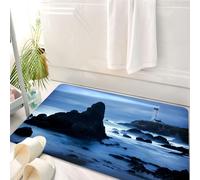 HKPOEQ Alfombrilla de Baño de Microfibra, Tapete para Puerta y Mascotas, Súper Grueso y Absorbente,Vista del océano, un Faro brillando hacia el Cielo Tenue, de pie sobre una Costa rocosa,50 x 80 cm