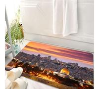 HKPOEQ Alfombrilla de Baño de Microfibra, Tapete para Puerta y Mascotas, Súper Grueso y Absorbente,Vista Desde el Monte de los Olivos hacia la Ciudad Vieja de Jerusalén,50 x 80 cm