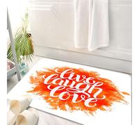 HKPOEQ Alfombrilla de Baño de Microfibra, Tapete para Puerta y Mascotas, Súper Grueso y Absorbente,Vive, ríe, ama, Fondo de pincelada Alegre Dibujada a Mano, Frase de motivación Impresa,50 x 80 cm