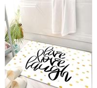 HKPOEQ Alfombrilla de Baño de Microfibra, Tapete para Puerta y Mascotas, Súper Grueso y Absorbente,Vive, ríe, ama, Letras estilizadas a Mano sobre Fondo Punteado, Frase inspiradora, Negro,50 x 80 cm