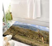 HKPOEQ Alfombrilla de Baño de Microfibra, Tapete para Puerta y Mascotas, Súper Grueso y Absorbente,Zoológico, Jirafa bajo los árboles. Acacias espinosas pastan en la montaña. Decoración d,50 x 80 cm