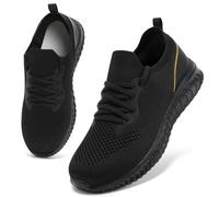 HKR - Zapatillas de mujer, zapatillas atléticas para correr, caminar, deportivas para tenis, ligeras, negro/dorado, 38 EU