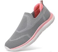HKR Zapatos Mujer Sin Cordones con Memory Foam Comodas Arch Zapatillas Casual Zapato Deporte y Trabajo Gris Claro Rosa 41 EU