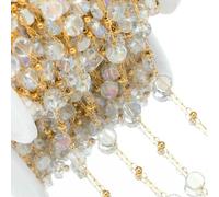 HKSDKABOP Cadenas redondas de cuentas cristal Color dorado acero inoxidable, cadena eslabones bohemios for hacer joyería DIY, collar, pulsera(Ab Color-7mm)