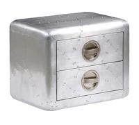 HKTMGDNG Aviator Mesa auxiliar de aluminio vintage estilo avión mesita de noche con 2 cajones, mesa de centro retro de madera y metal, mesa de almacenamiento para salón y dormitorio, 50 x 35 x 40 cm